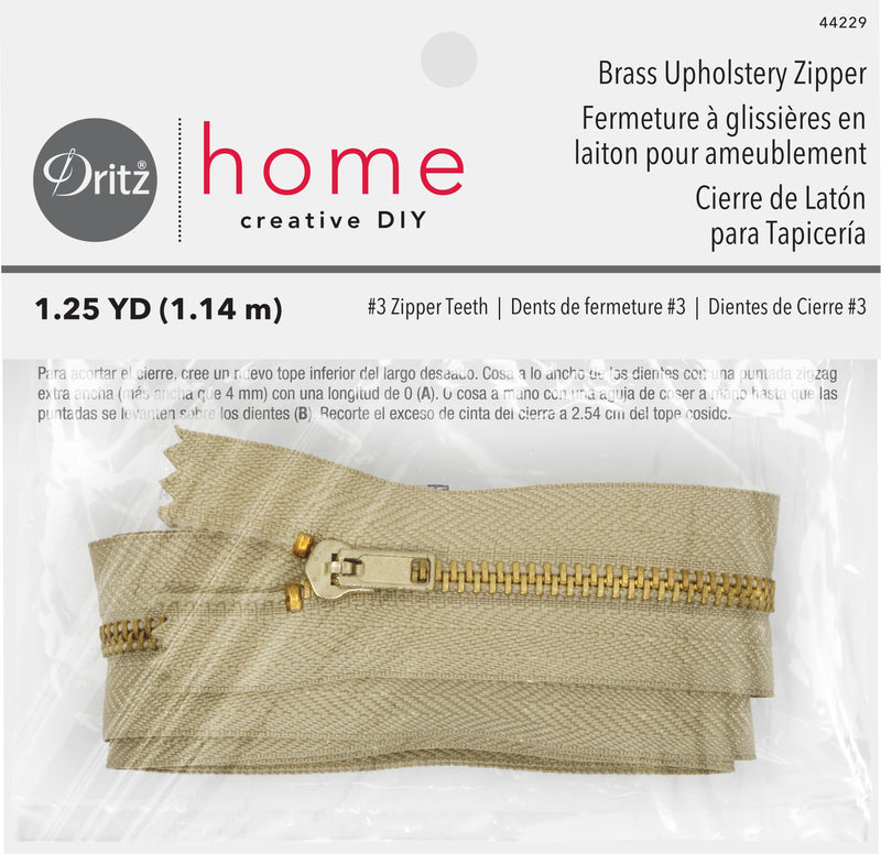 Cargue la imagen en el visor de la galería, 44229|Dritz Brass Upholstery Zipper, Beige, 1-1/4 yd