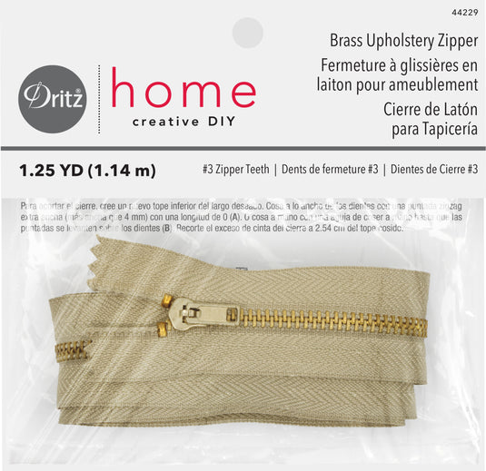 44229|Dritz Brass Upholstery Zipper, Beige, 1-1/4 yd