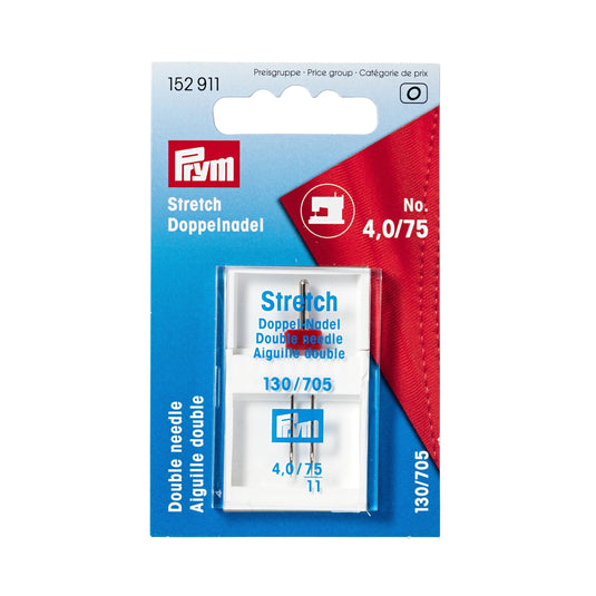 152911|Prym Double Sewing Machine Needle, Stretch, Size 4 (No. 75)