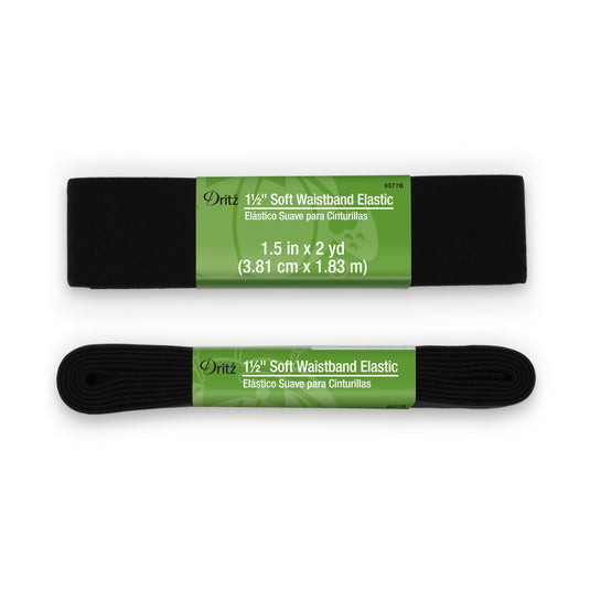 9577B|Dritz 1-1/2" Soft Waistband Elastic, Black, 2 yd