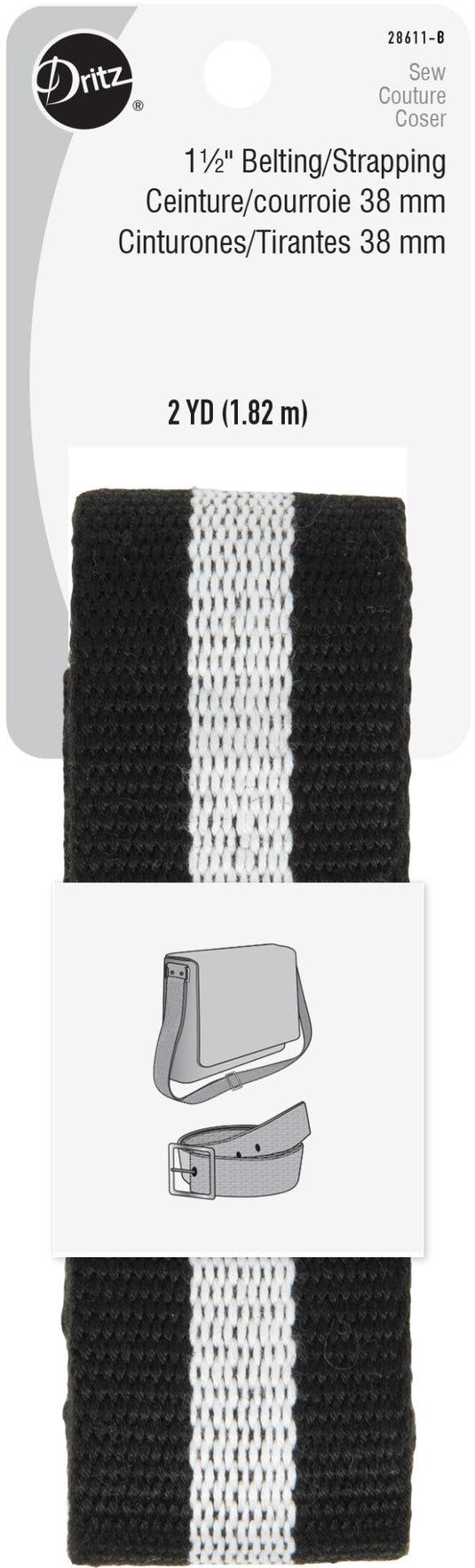 28611-B|Dritz 1-1/2" Polyester Belting & Strapping, Black & White, 2 yd