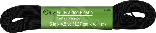 9532B|Dritz 1/2" Black Braided Elastic, 4-1/2 yd