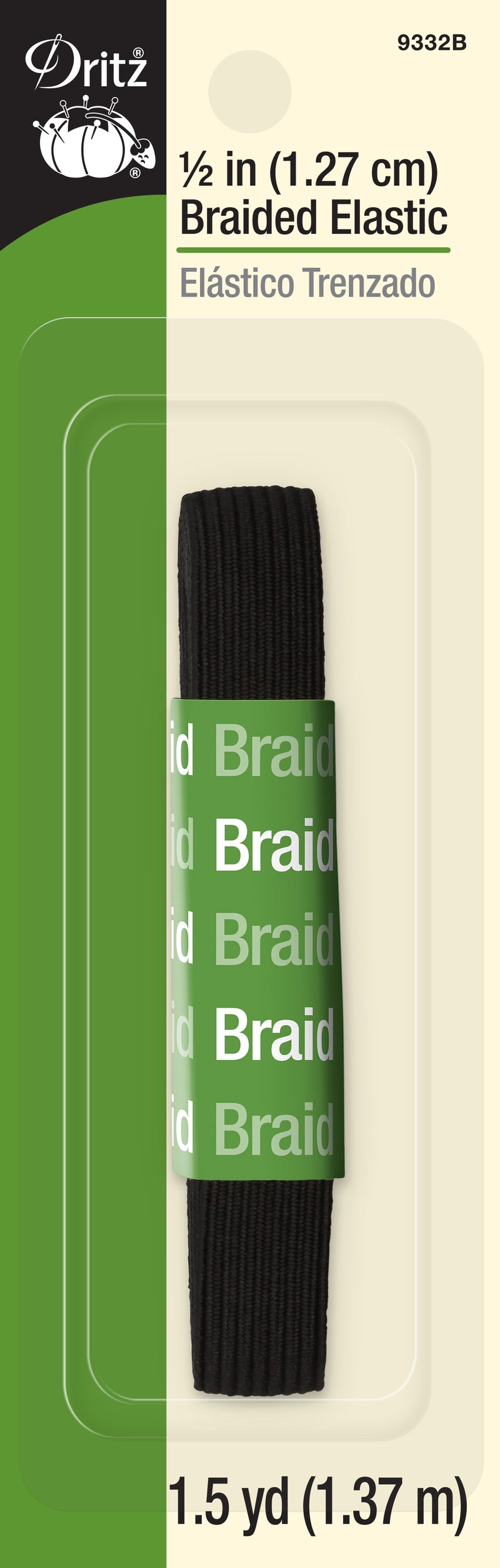 Cargue la imagen en el visor de la galería, 9332B|Dritz 1/2" Black Braided Elastic, 1-1/2 yd