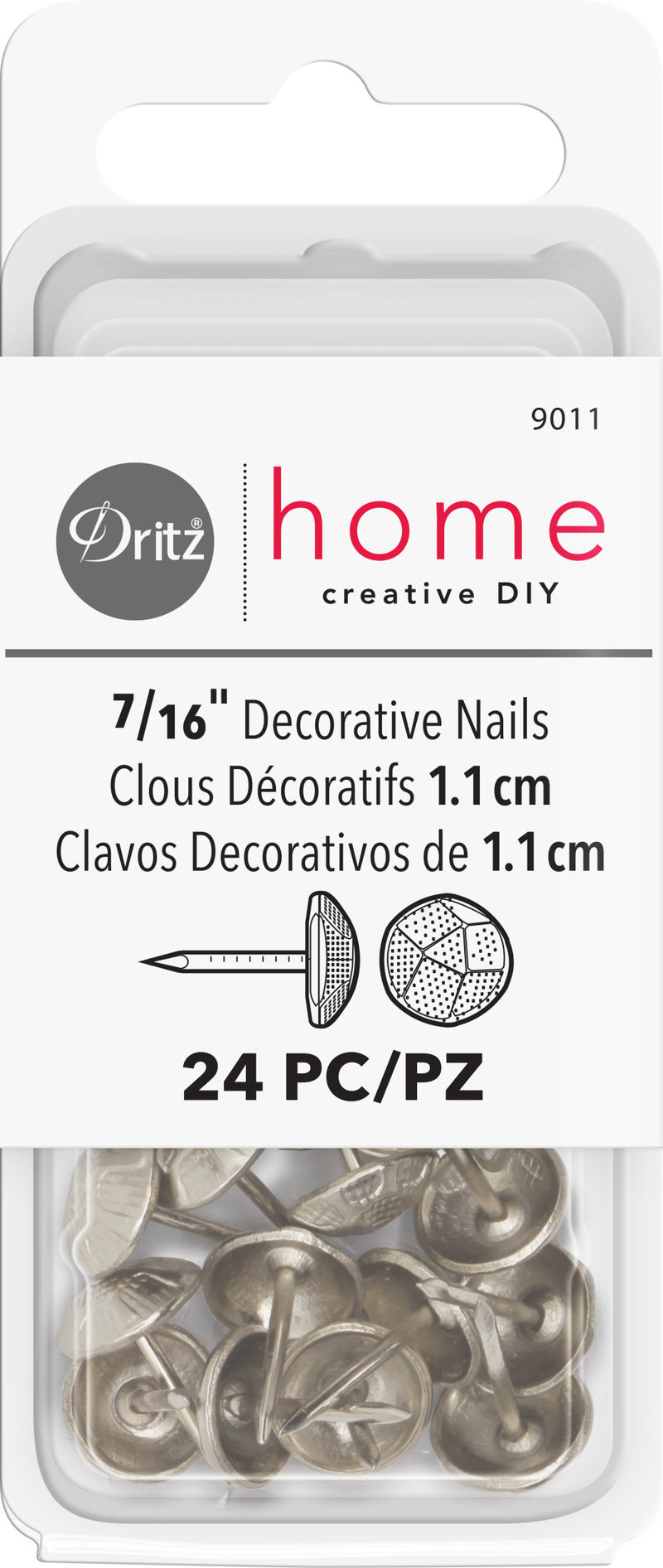 Load image into Gallery viewer, 9011|Dritz 7/16" Textured Decorative Nails, Nickel, 24 pc