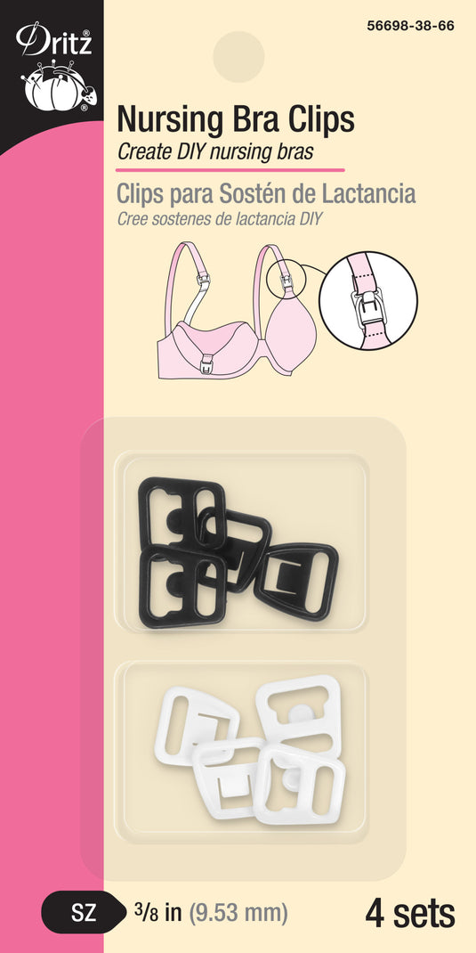 56698-38-66|Dritz Nursing Bra Clips, Black & White, 4 Sets, 3/8"