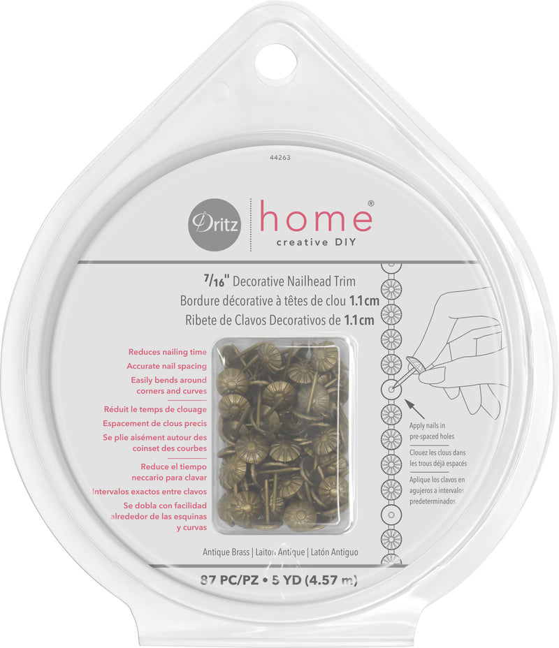Load image into Gallery viewer, 44263|Dritz 7/16" Decorative Daisy Nailhead Trim, Antique Brass, 5 yd