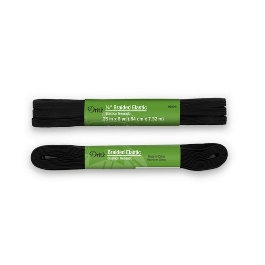 9530B|Dritz 1/4" Black Braided Elastic, 8 yd