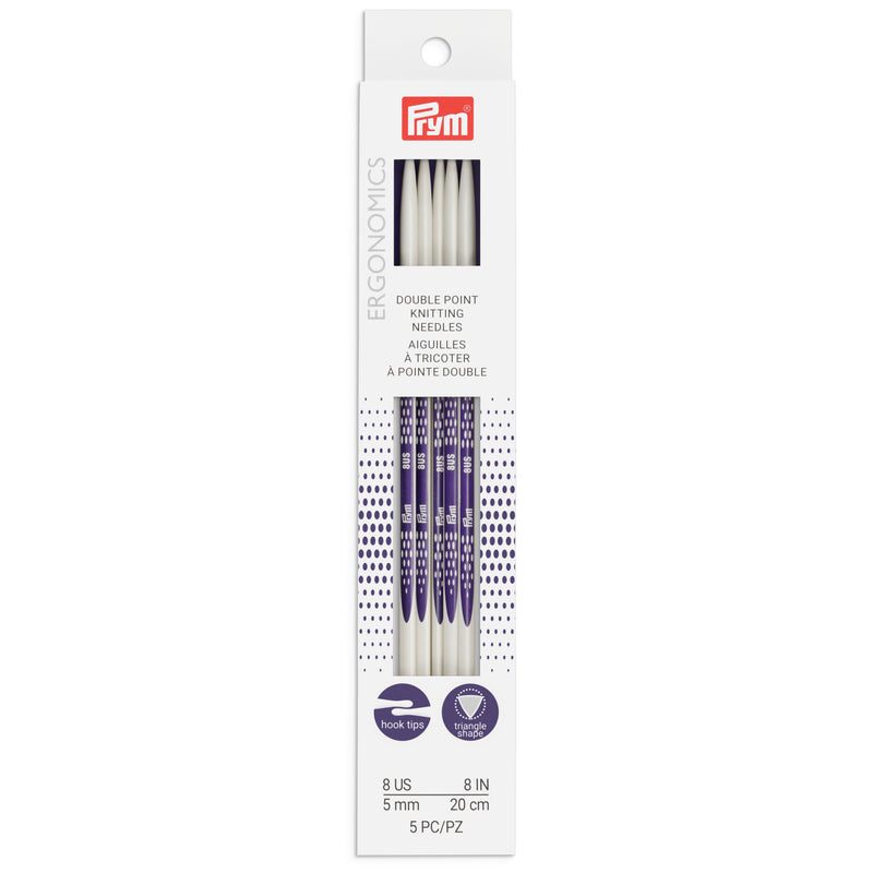 Cargue la imagen en el visor de la galería, 57055|Prym 8" Ergonomic Double Point Knitting Needles, US 8 (5mm)