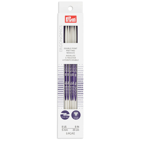 57055|Prym 8" Ergonomic Double Point Knitting Needles, US 8 (5mm)