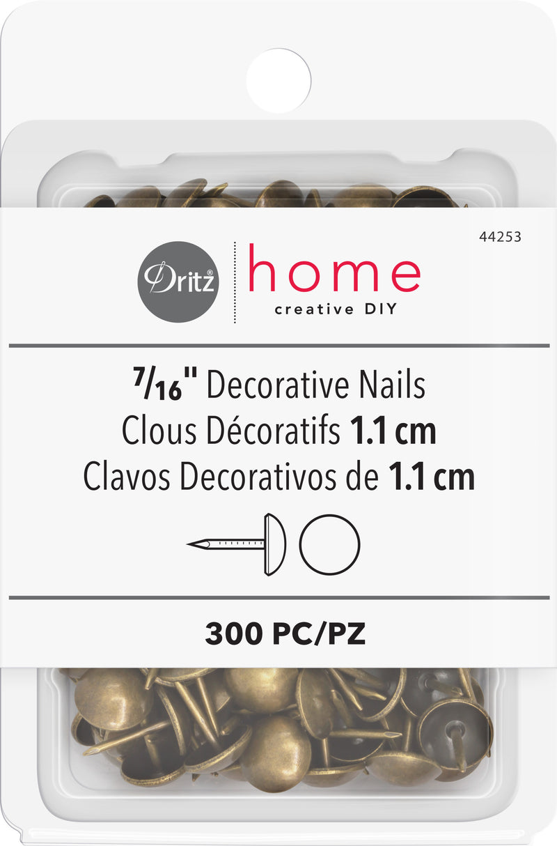 Load image into Gallery viewer, 44253|Dritz 7/16" Smooth Decorative Nails, Antique Brass, 300 pc