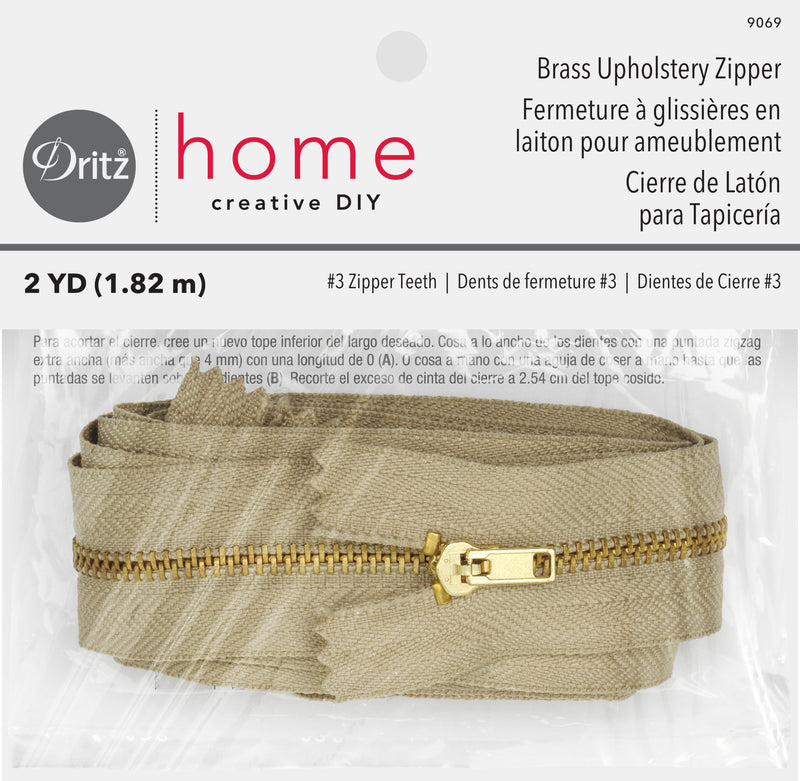 Cargue la imagen en el visor de la galería, 9069|Dritz Brass Upholstery Zipper, Beige, 2 yd