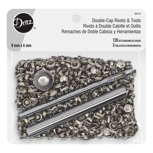 BK133|Dritz Double-Cap Rivets & Tools, 120 Sets, Nickel