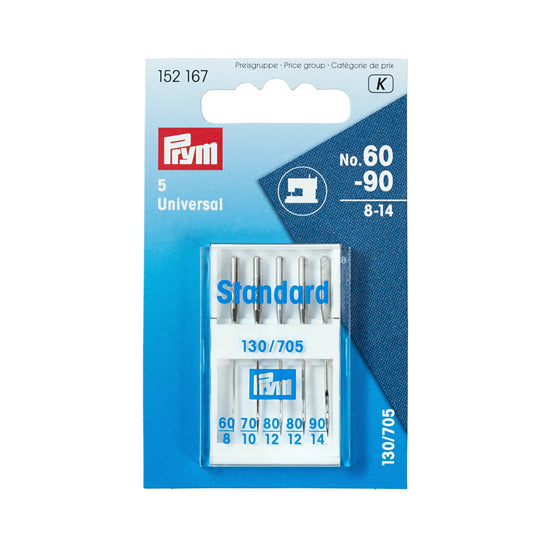 152167|Prym Universal Sewing Machine Needles, Sizes 8-14 (No. 60-90), 5 pc