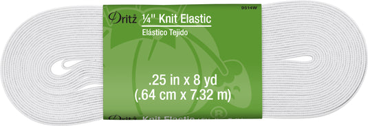 9514W|Dritz 1/4" Knit Elastic, White, 8 yd