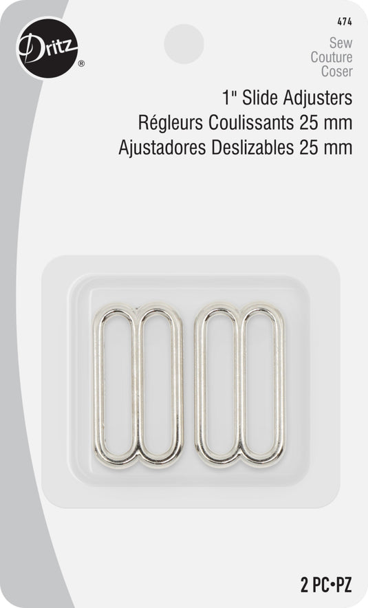 474|Dritz 1" Slide Adjusters, Nickel, 2 pc