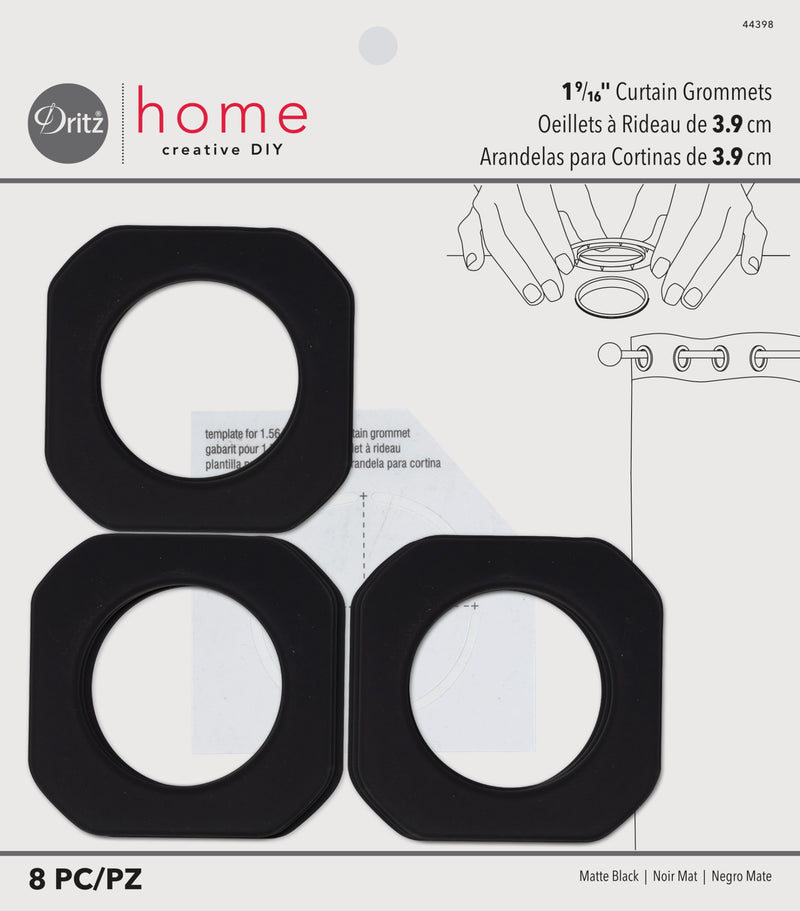 Cargue la imagen en el visor de la galería, 44398|Dritz 1-9/16" Square Plastic Curtain Grommets, Matte Black, 8 Sets