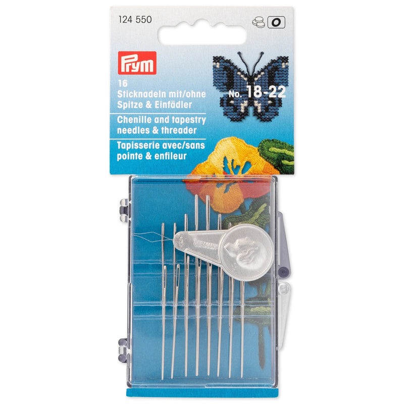 Cargue la imagen en el visor de la galería, 124550|Prym Chenille/Tapestry Needles &amp; Threader, No. 18-22, 16 pc